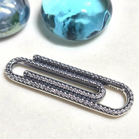 Pandora Jewelry - Authentic Pandora Me Sterling Silver Pave Paperclip Styling Link Charm Pendant